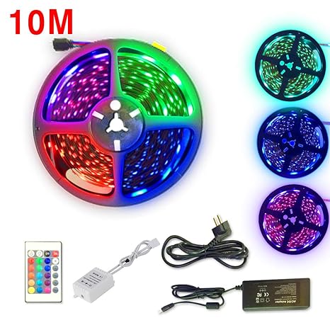 LED Streifen Lichtband 10M RGB LED Strip Light Lichtleiste,DC24V 300 LEDs 5050 Flexible Lichtleisten Farbwechsel Lichtband mi