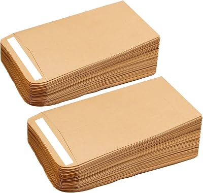 REEKNOKOL 100Pcs Small Brown Envelopes Self-Adhesive 10x6cm Kraft Seed Packets