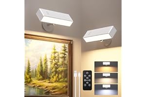 DETARZINLED 2Pcs Picture Lights Battery Operated with Remote, White Rechargeable 3 Color Temperatures & Dimmable Magnetic 360° Rotation Cordless sconces for Bedroom, Gallery, Artwork, Painting, Frame, Dartboard