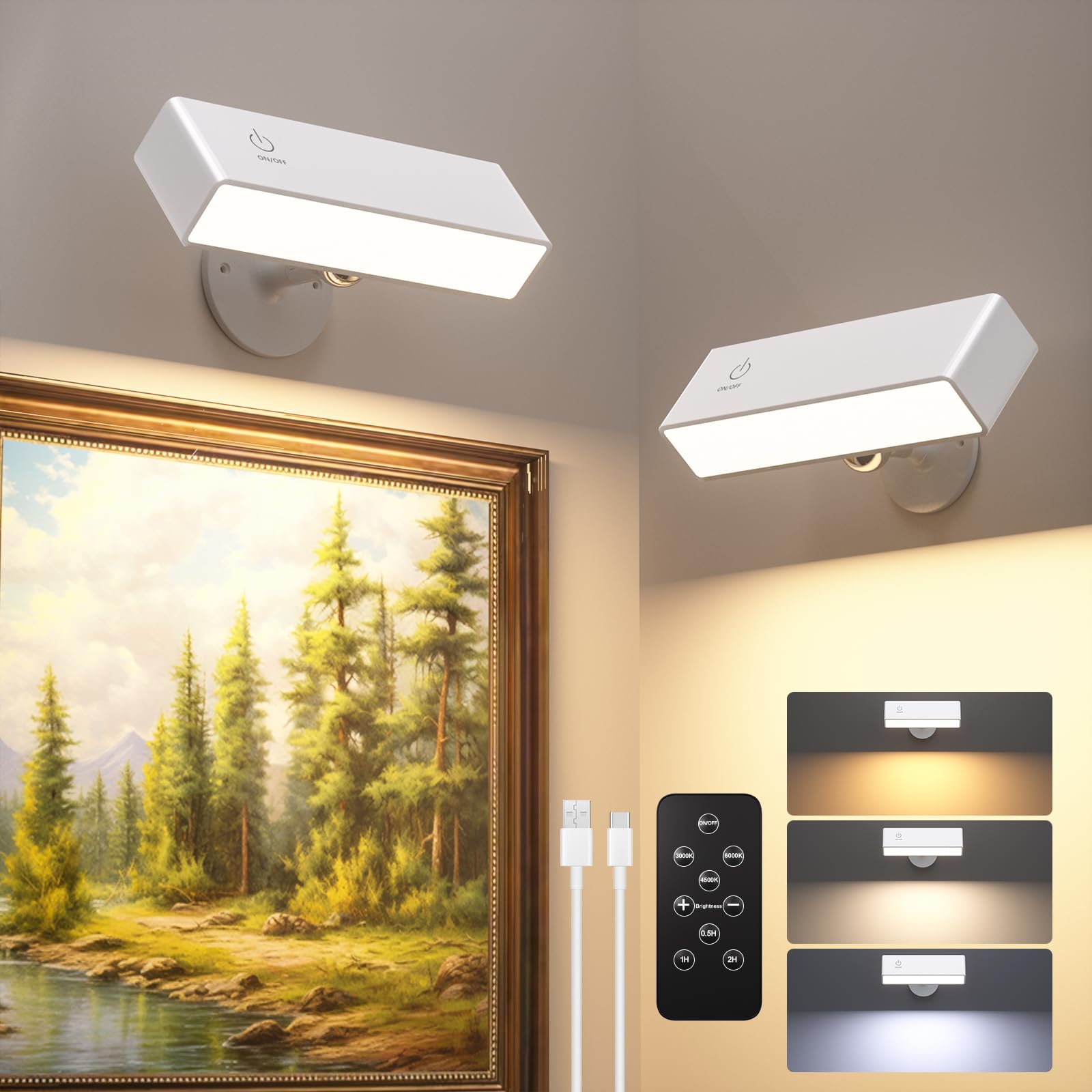 Photo 1 of DetarZinLED Wall Sconces Battery Operated with Remote,Rechargeable Wall Lights Set of 2, Magnetic Cordless Wall Lights for Bedroom,Wireless USB Sconces 3 Color Temperatures & Dimmable