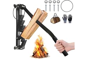 iToolMax Wall Mounted Kindling Splitter Set with Kindling Bag and Gloves, Manual Wood Log Splitter with Safety Ring, Wood Splitting Tools for Indoor Fireplace Heating and Outdoor Campfire