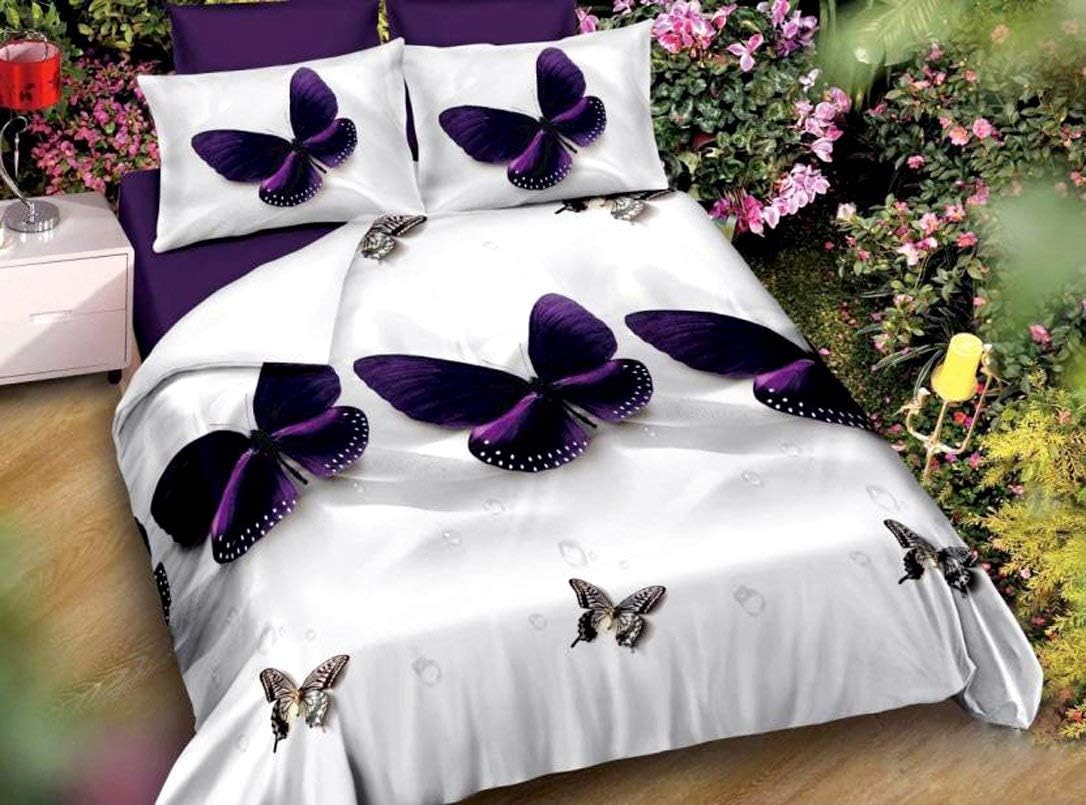 Microfiber Butterfly Designed Double Bedsheet with Pillow Covers (White, 90x92Inch)