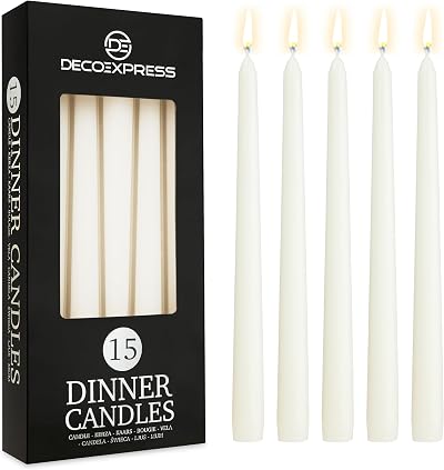 DECO EXPRESS Candles Set 15 Pack Classic Dripless Tapered Unscented White