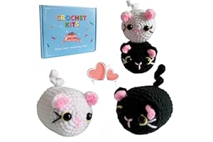 Cdrompy Crochet Kit for Beginners,Crochet Starter Kit with Step-by-Step Video Tutorials,Learn to Crochet Kits for Adults and Kids,2pcs Crochet Animal Kit Cute Cats(50%+ Yarn)