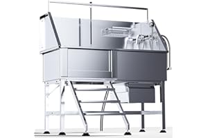 Tzechkii Professional 46" Dog Washing Station, Stainless Steel Dog Bathing Station, Height Adjustable Dog Wash Station, Storage Drawer, Upgrade Parts, Home, Commercial (Left Step)