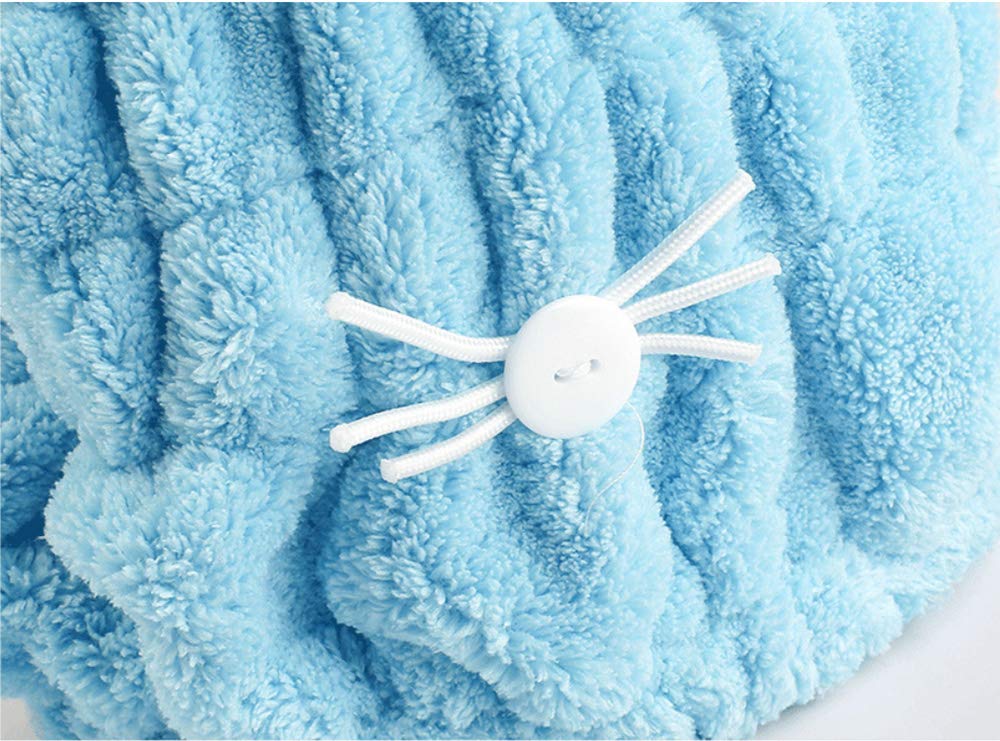 DS-Space Adjustable Microfiber Cute Cartoon Cat Hair Drying Cap Ultra Soft Absorbent Dry Hat Hair Wrap Towel, Reduce Hair Drying Time for Women Adults or Kids Girls (Blue)