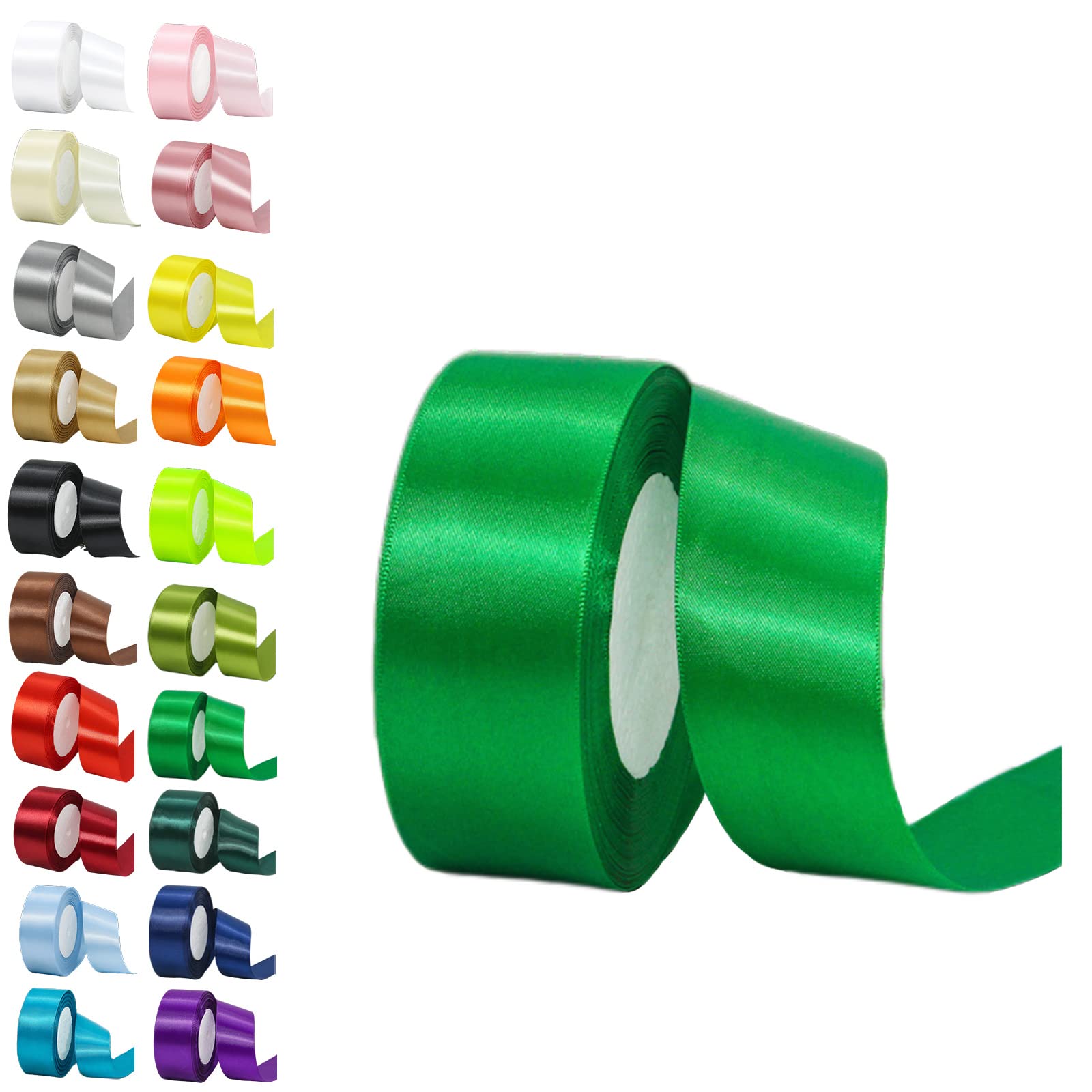 40mm Wide Green Ribbon for Gift Crafting,22M 1.5Inch Green Solid Fabric Large Thick Ribbon Double Sided Satin Ribbon Decorative Ribbon for Gift Wrapping Wedding Car Sewing Floral Xmas Presents