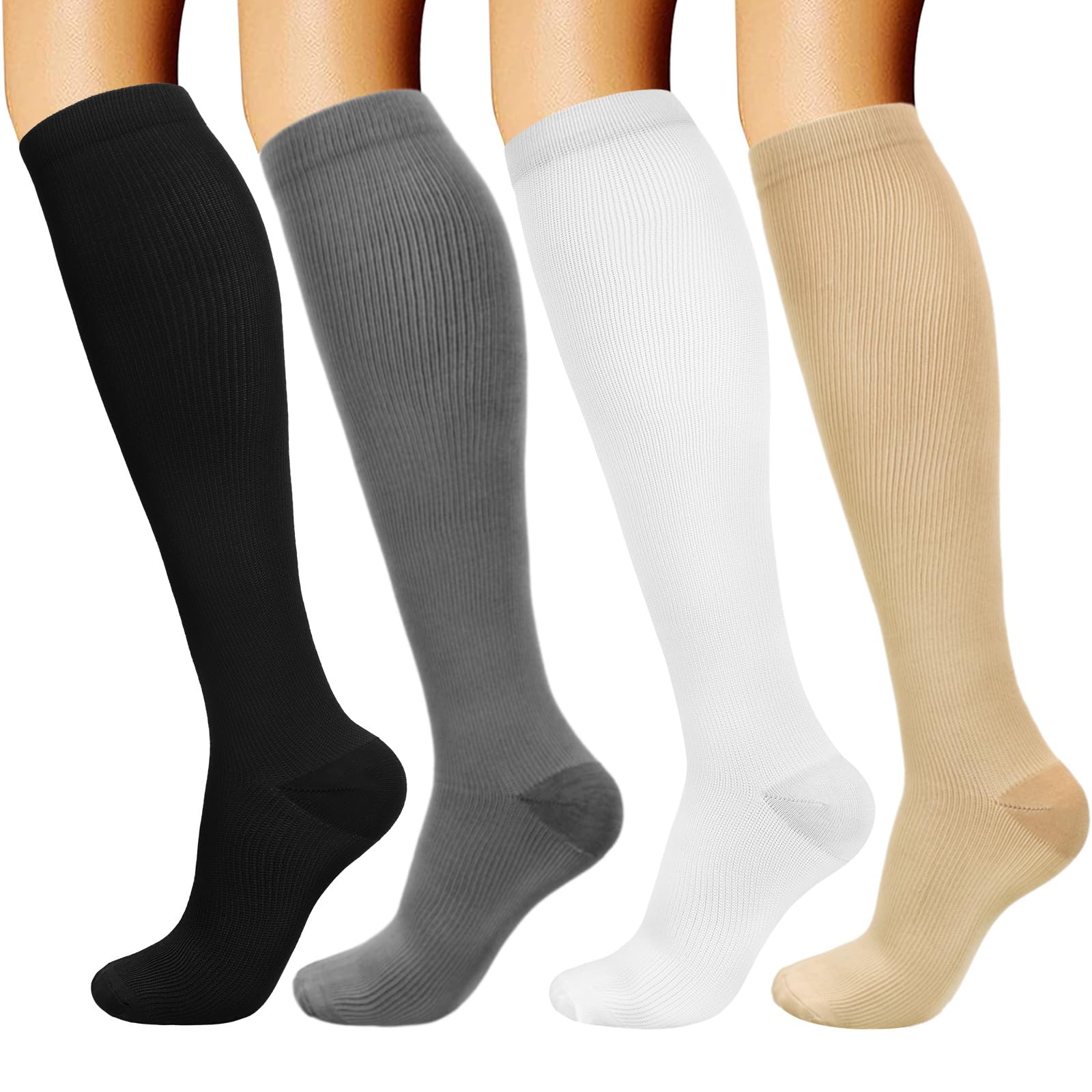 DRESHOW 4 Pairs Compression Socks For Women&Men Circulation Best Support for Athletic Running Cycling Travel