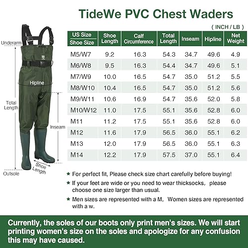 TIDEWE Bootfoot Chest Wader, 2-Ply Nylon/PVC Waterproof Fishing