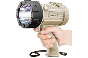 YIERBLUE Rechargeable Spotlight Flashlight with 1000000 High Lumen LED, IP67 Waterproof Long Running Spot Light searchlight, Impact Resistant Handheld Spotlight with Foldable Stand and Red Lens