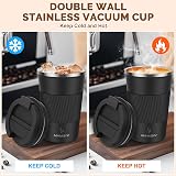 MOMSIV Insulated Coffee Cup 380ml Leakproof Lid Non-Slip Stainless Steel Black view 3