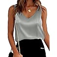 Ekouaer Womens Silk Satin Tank Tops V Neck Casual Cami Sleeveless Camisole Blouses Summer Basic Tank Shirt