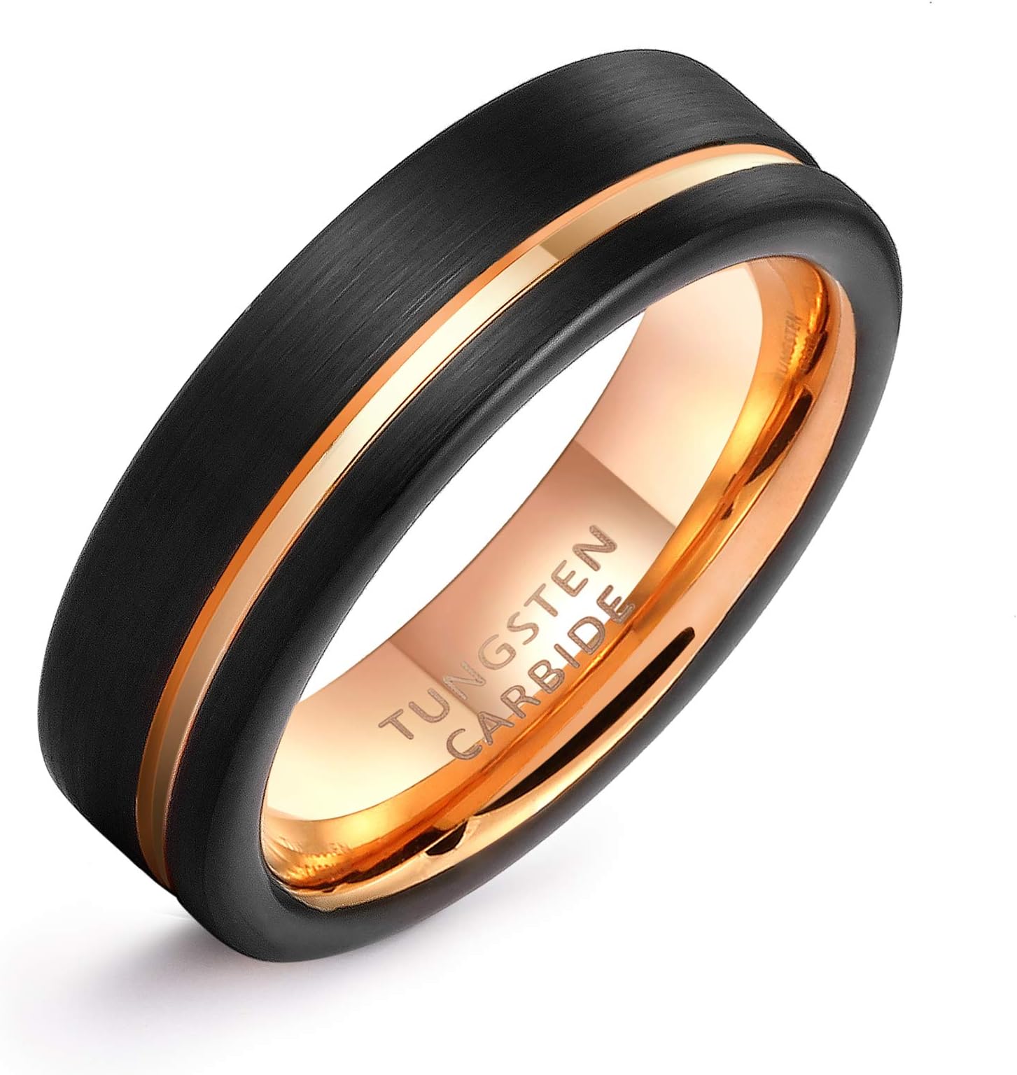 LerchPhi Personalized Engraved Promise Ring for Couples Engagement Wedding Bands Couples Matching Rings Black Tungsten Carbide Satin Finish Rose Gold Comfort-fit