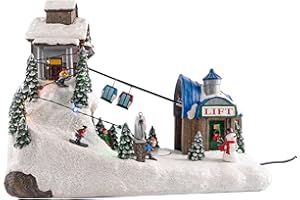 FG Square Animated Christmas Village Powder Ridge Resort | Christmas House Collection Accessories Figurines for Christmas Decorations and Gift | Motion & Sound Multicolor LED Lights 14" x 9" x 11"