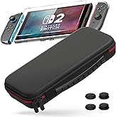 JUSPRO Carrying Case for Nintendo Switch 2, 4 in 1 Travel Accessories Bundle Kite with Frosted Clear Protective Case, Thumb Grip Caps and Screen Protectors