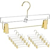 Besser Gold Acrylic Hangers,20 Pack Clear Hangers with Gold Hooks,Luxurious Skirt Pants Hangers Gold Clips for Clothing Closet Storage