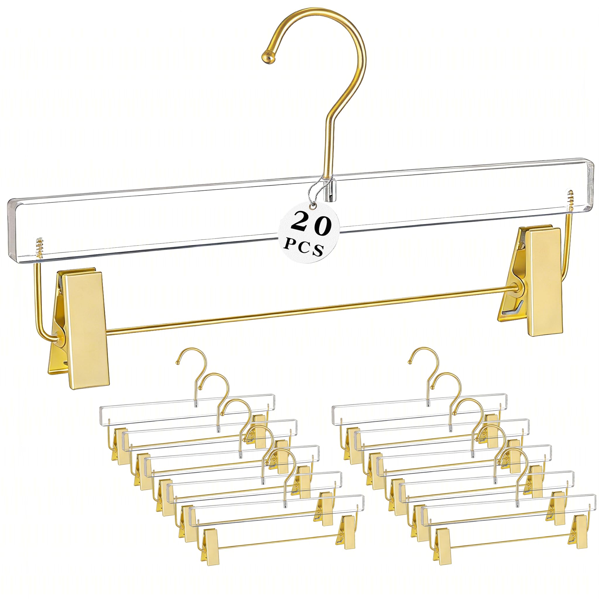 Besser Gold Acrylic Hangers,20 Pcs Clear Hangers with Gold Hooks,Luxurious Skirt Pants Hangers for Clothing Closet Storage