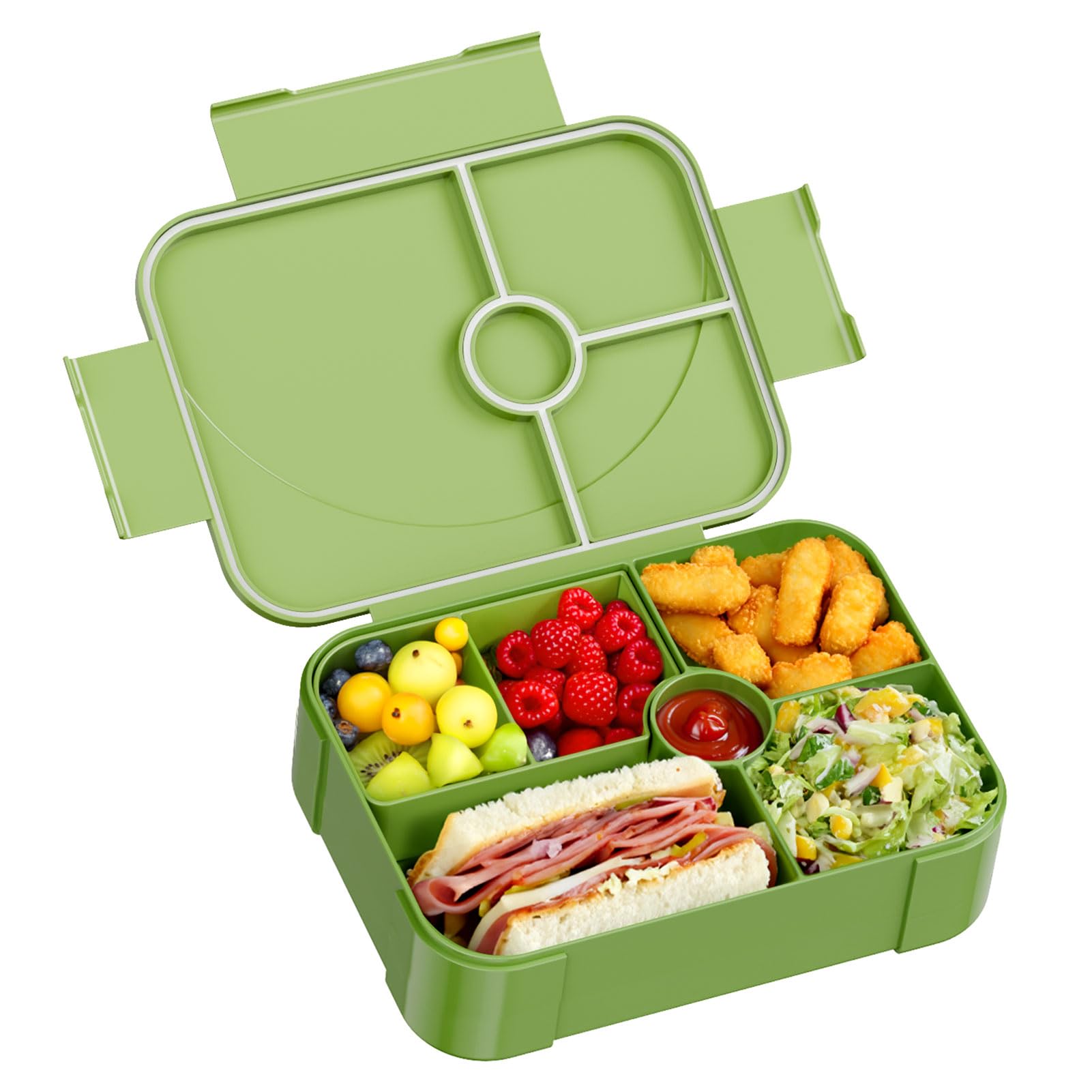 LEIKEEGO Lunch Box, Leak-Proof Bento Lunch Box Kids, Snack Box with 6 Compartment for Kids/Adults/School/Work(Green) — image 1