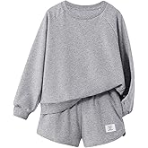 Verdusa Girl's 2 Piece Outfits Long Sleeve Sweatshirt and Shorts Clothing Sets Spring Fall Clothes