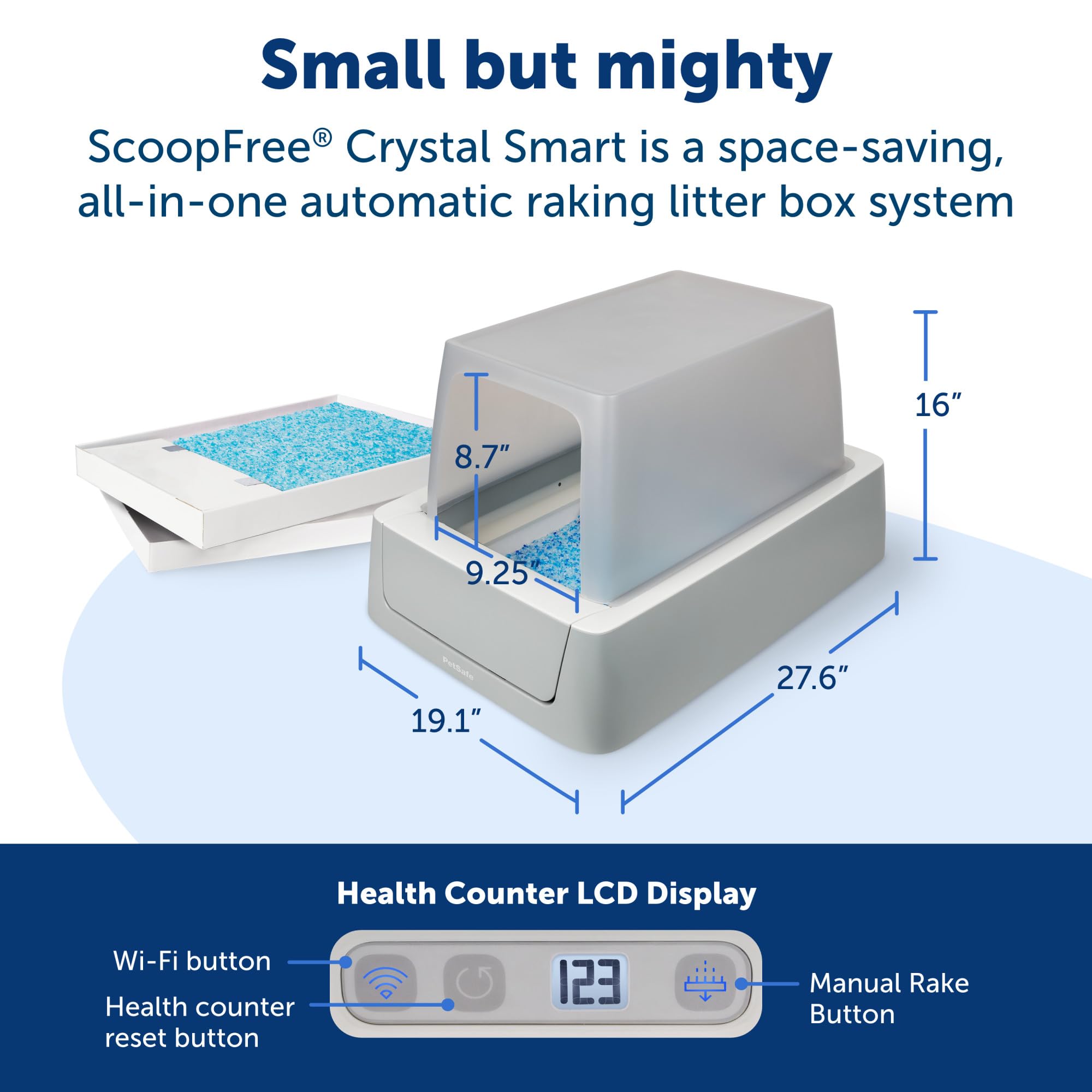 PetSafe ScoopFree Crystal Smart Self-Cleaning Cat Litter Box – WiFi (2.4 GHz) & App Enabled – Enclosed Front-Entry – Superior Odor Control – Includes Disposable Tray – Gray (PAL00-16807)