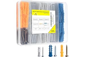 BHALCVR 140pcs Drywall Anchors and Screws Kit (3 Sizes) - Plastic Screw Anchors for Drywall & Sheetrock with Phillips Screws - Assorted Wall Anchors Set for Shelves, Mirrors, Wall Art, Home Decor