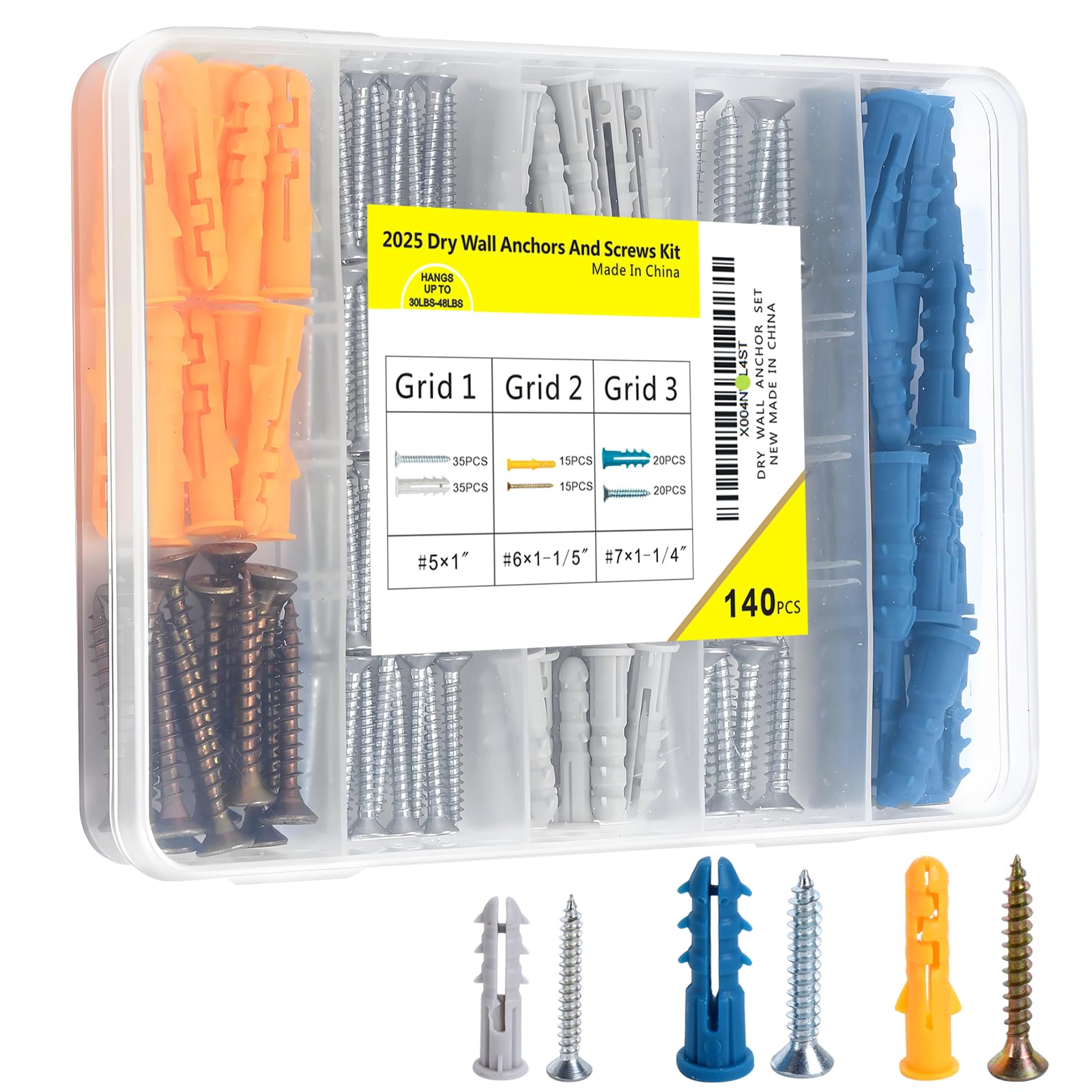 Photo 1 of 140pcs Drywall Anchors and Screws Kit (3 Sizes) - Plastic Screw Anchors for Drywall & Sheetrock with Phillips Screws - Assorted Wall Anchors Set for Shelves, Mirrors, Wall Art, Home Decor