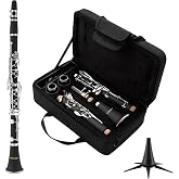 MoResolune B Flat Clarinet for Beginner, Black Student Clarinet | Nickel-plated with 2 Barrels Stand Hard Case, Cleaning Kit for School Band Orchestra