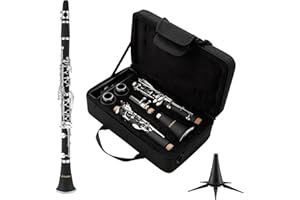 MoResolune B Flat Clarinet for Beginner, Student Clarinet Nickel-plated with 2 Barrels Stand Hard Case, Cleaning Kit for School Band Orchestra (Black)