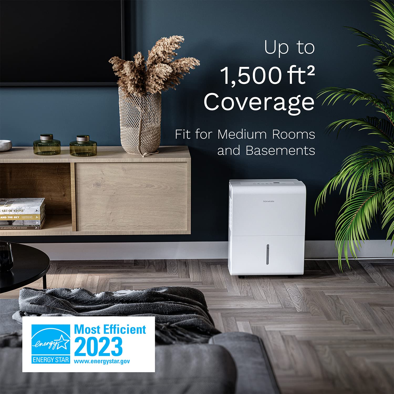 hOmeLabs 1,500 Sq. Ft Energy Star Dehumidifier for Medium to Large Rooms and Basements white