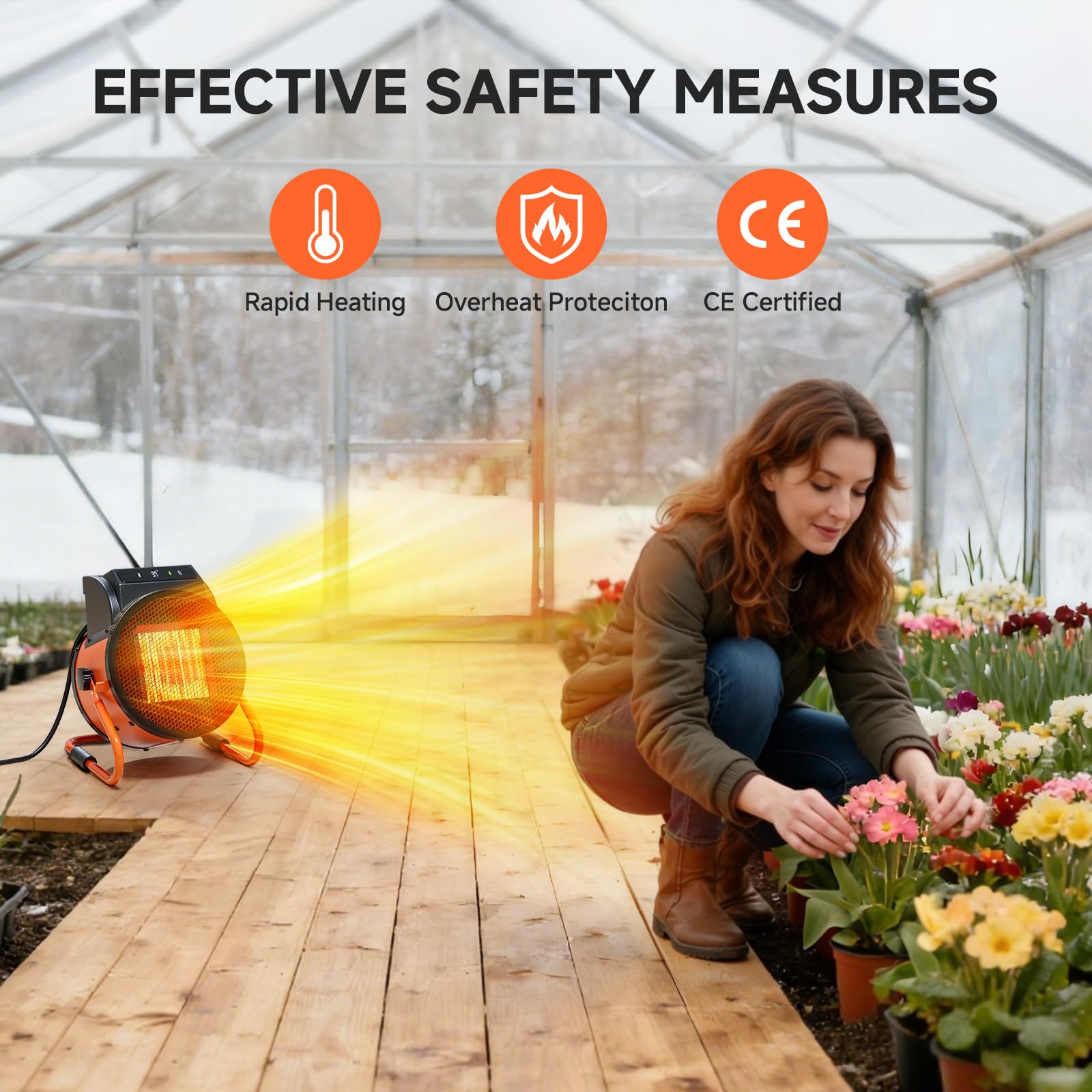 Keramik Heizlüfter mit Fernbedienung, 2000W Elektroheizer mit digitalem Thermostat 24h Timer, 3Heizstufen Schnelle Wärme heizstrahler Outdoor, Geeignet für Innenhöfe, Garage,Baustelleund Werkstätten 7