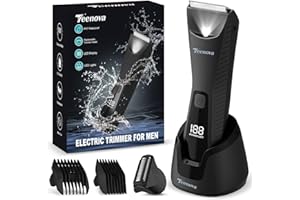 TEENOVA Pubic & Body Hair Trimmer for Men, 2 in 1 Electric Ball Groin Razor Shaver with Ceramic Blade, No Nick Mens Grooming Kits for Wet/Dry Use, Cordless Charging Groomer with Led Display, Black