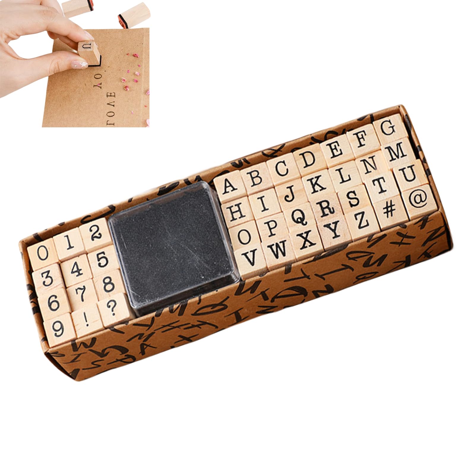 Vexquivera 40 PCS Wooden Rubber Stamps Kits, Wooden Letters Alphabet Stamps Set Alphabet Rubber Stamps Letters Number Symbol Stamp Set with Black Ink Pad for Card Making Scrapbooking