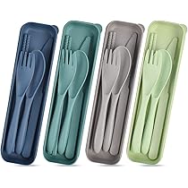 Reusable Utensils Set with Case, 4 Sets Wheat Straw Travel Cutlery