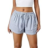 winkbay Women's Summer Striped Lounge Shorts Cute Drawstring Low Rise Casual Boxer Shorts