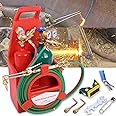 HEVIRGO Welding Brazing Cutting Torch Kit with Oxygen Acetylene Tanks, Professional Portable Tote Oxygen Acetylene Oxy Long Pipe Brass Nozzle Welding Torch Kit with Gauge