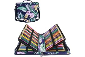 YOUSHARES 160 Slots Colored Pencil Case - Colorful Oxford Fabric Large Capacity Pen/Pencil Organizer with Strap for Watercolo