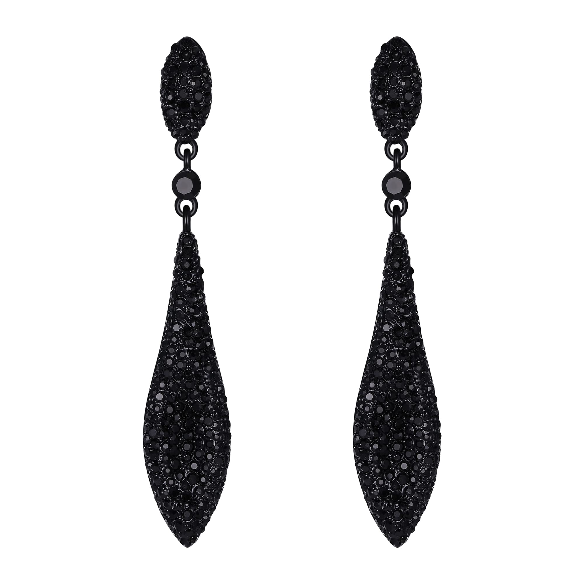 EVER FAITH Black Earrings for Women Wedding Party Sparkly Rhinestone Crystal Teardrop Statement Long Dangle Earring for Brides Bridal Black-Tone — image 1