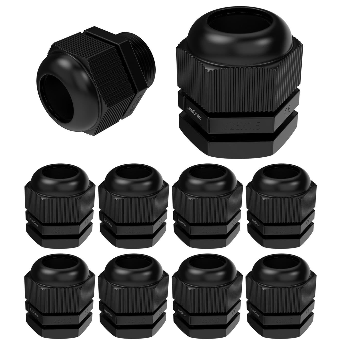 10x Cable Gland M25 IP67 Metric d9-17mm Black — image 1