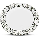 Gift Boutique 50 Count Oval Christmas Plates, 12"x10" Heavy Duty Paper Plates with Holly Leaves Red Berries for Xmas Holiday Wedding Green & Red Party Supplies Decor