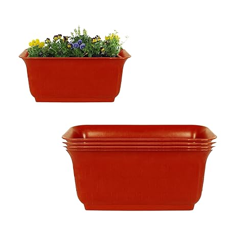 Grun Garden Essential Plastic Window Planter/Pots (Rectangular 6.1 X 13.4 Inch, Brown, Pack of 4)