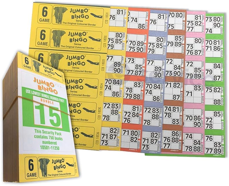 Jumbo Bingo 750 Game Strips 6 Page 6 Booklets Big Bold Numbers