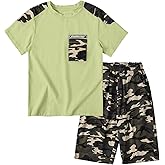 LOLANTA Boy Summer Clothes Kids Casual 2 Piece Outfit Cotton T-Shirt Camouflage Shorts Set