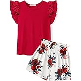 Arshiner Girls 2 Piece Outfits Summer Clothes Ruffle Short Sleeve Shirts Top and High Waist Paper Bag Shorts Set with Pockets