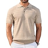 COOFANDY Mens Knit Polo Shirt Short Sleeve Vintage Textured Casual Golf Shirts Summer Beach Top