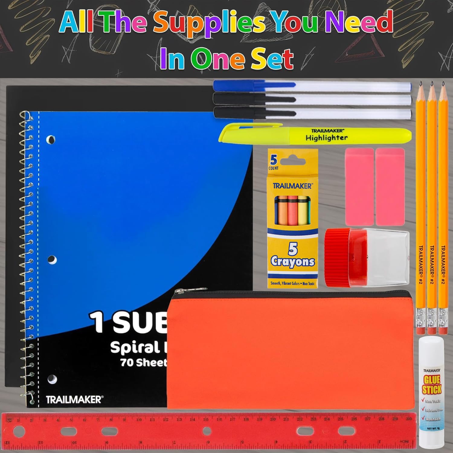 20 Piece School Supplies Pack for K-12 Back to School Supplies Bundle for School Students, Boys and Girls
