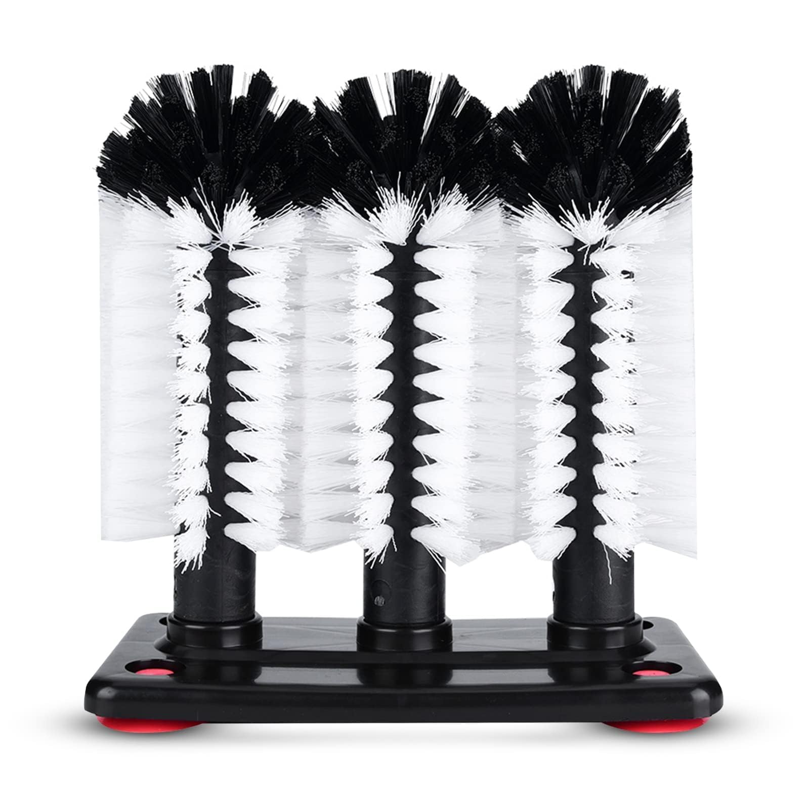 Glass Washer 3 Brush Glass Brush with Suction Cup Base,Glasswasher Cleaner Scrubber Standing Bottle Cleaner for Bar Kitchen Sink 7.5x3.9x7.5inch