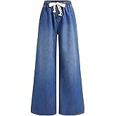 CIDER Drawstring Baggy Wide Leg Jeans for Women High Waisted Pull On Jeans Denim Pants with Pockets