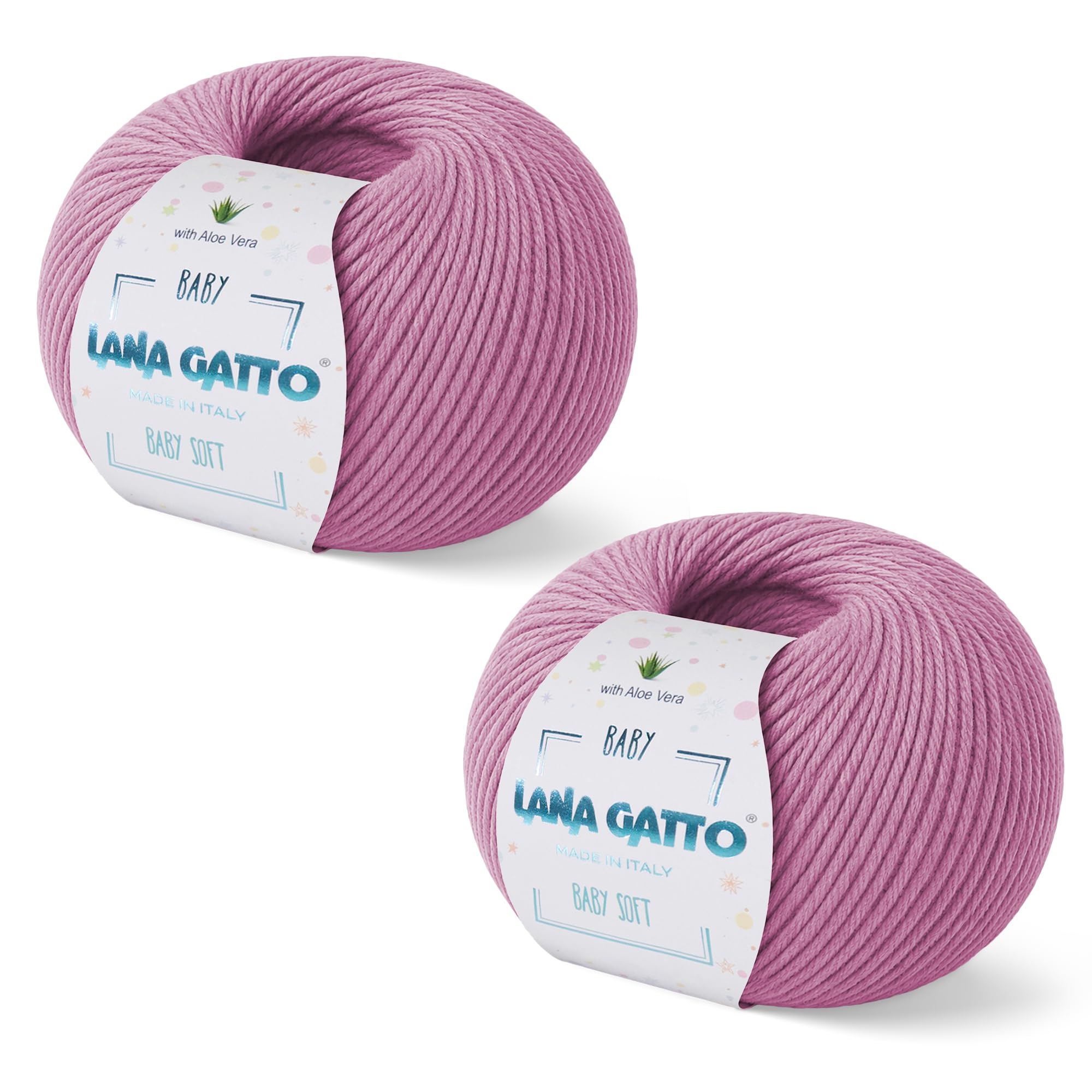 Baby Soft Yarns for Crocheting and Knitting 100% Merino Wool Treated with Aloe Vera, Soft Wool for Babies, Made in Italy by Lana Gatto, (2, Pink - 9409)