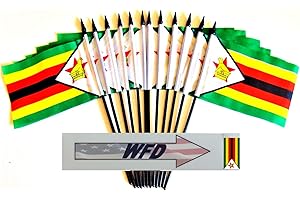 WORLD FLAGS DIRECT Pack of 12 4"x6" International Polyester Miniature Office Desk & Little Table Flags, 1 Dozen Country 4x6 Small Mini Hand Waving Stick Flags (Zimbabwe Miniature Flags)