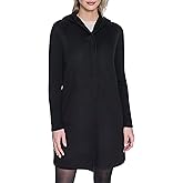 Kenneth Cole Women's Hooded Double Face Wool With Hidden Snap Closure and Rib Knit Sleeve Coat